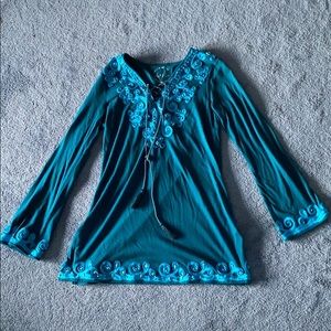 INC Turquoise Long Sleeve Blouse Size Medium